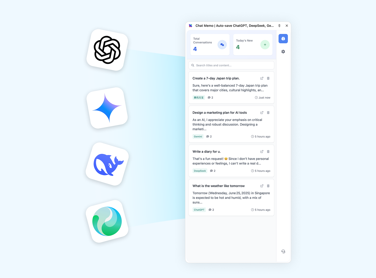 Chat Memo统一管理所有AI平台对话功能截图